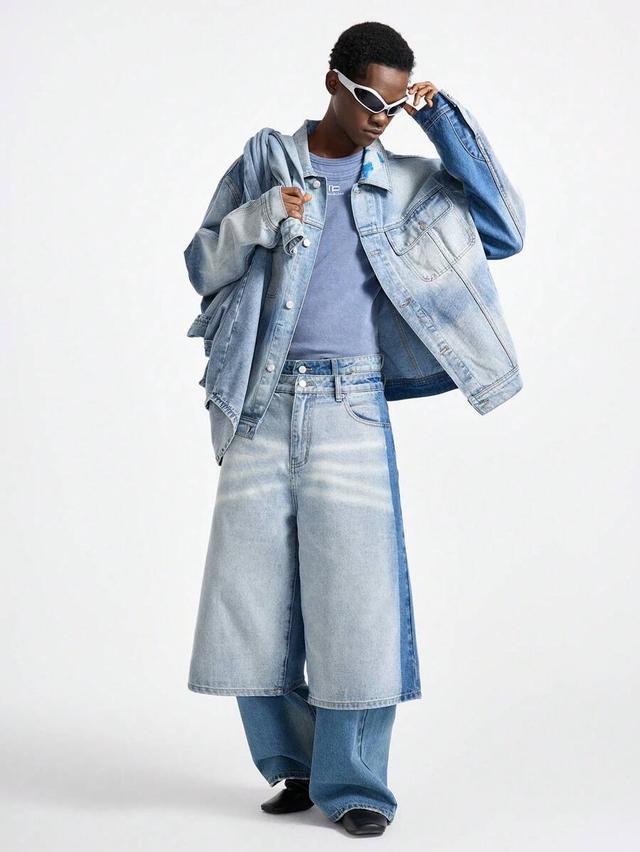 neon blanc speckled denim long sleeve jacket