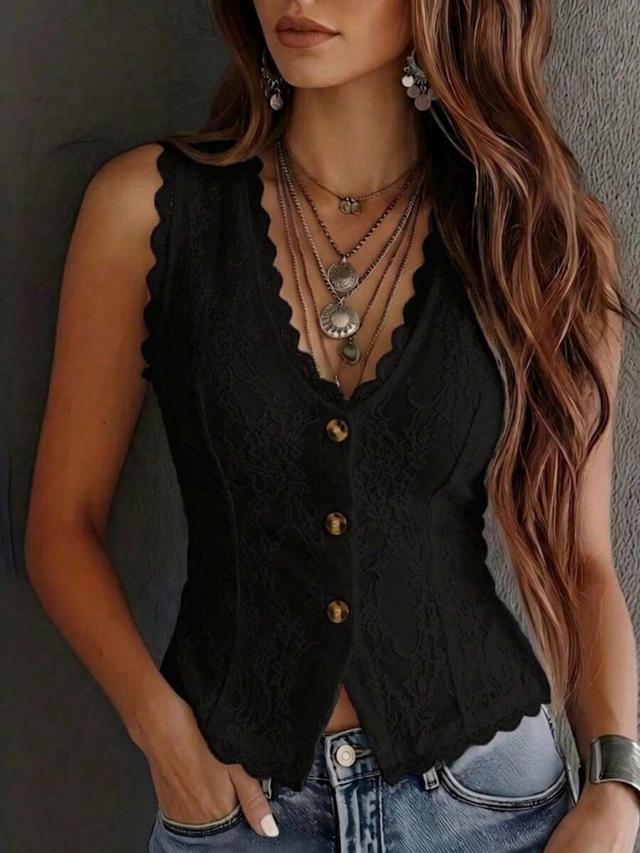 vintage western style black lace v-neck button-up top