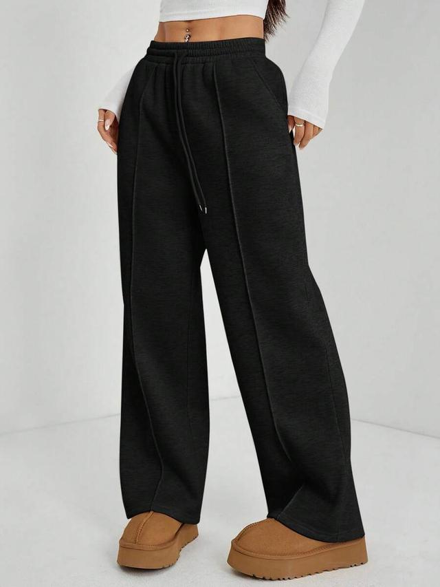 black straight-leg loungewear sweatpants with drawstring waist
