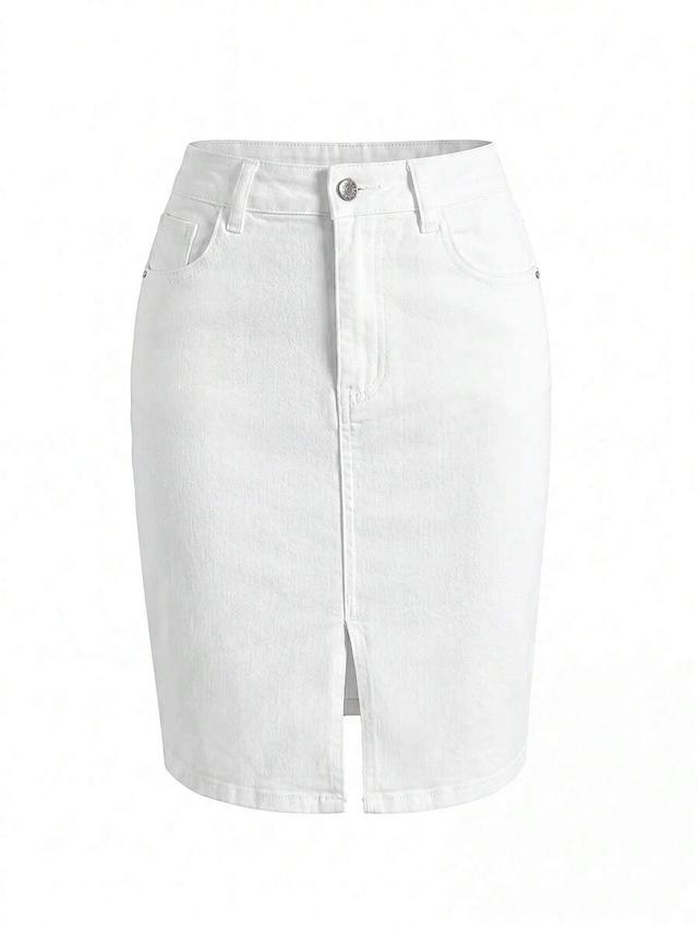 white denim mini skirt with front slit