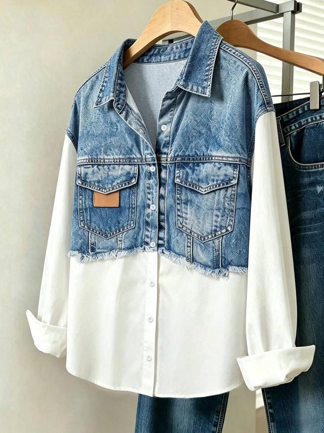 white effect print contrast long sleeve shirt