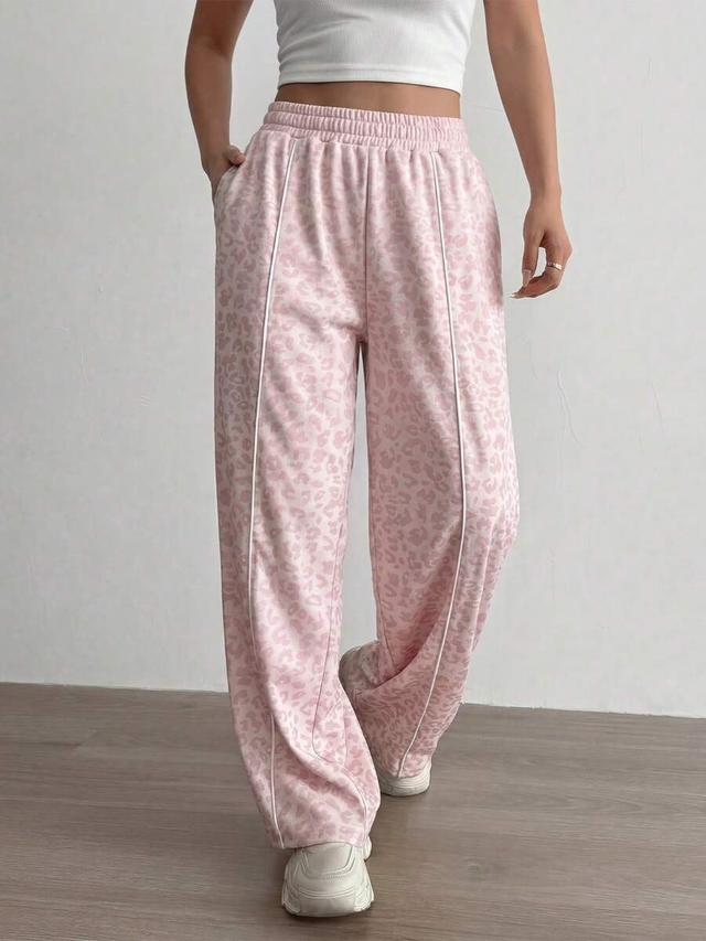 pink leopard print casual loose sweatpants