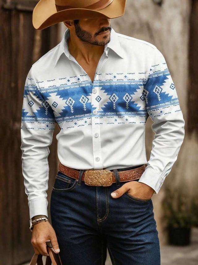 men's vintage western print long sleeve shirt