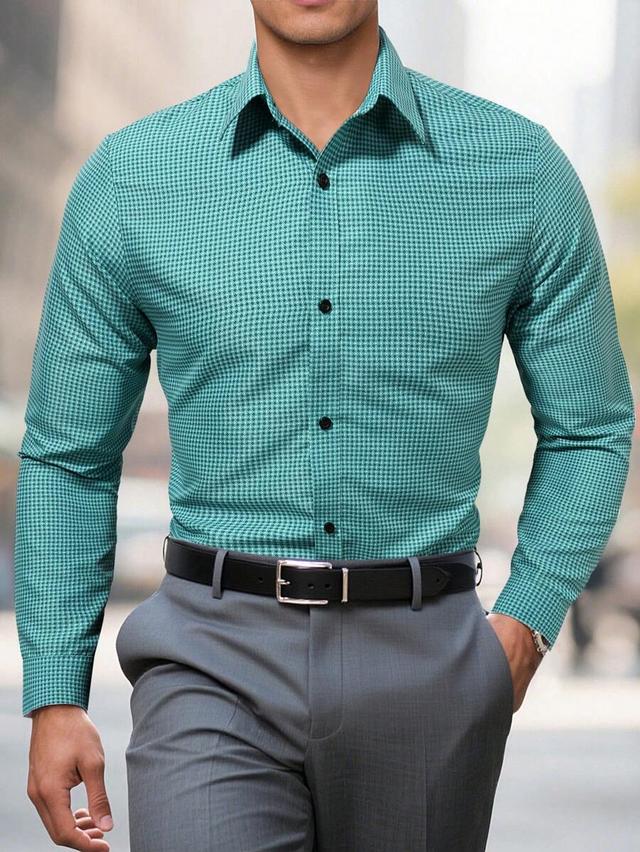 green geometric print long sleeve button down shirt