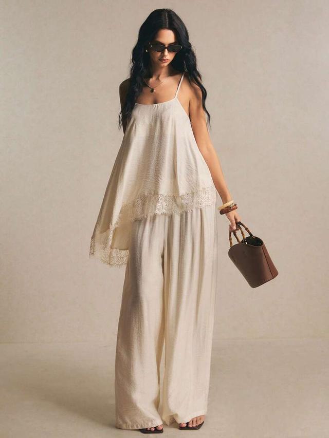 boho lace-trim spaghetti strap flowy top