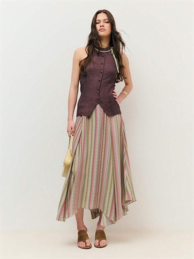 purple nöista striped midi skirt with relaxed lightweight fabric