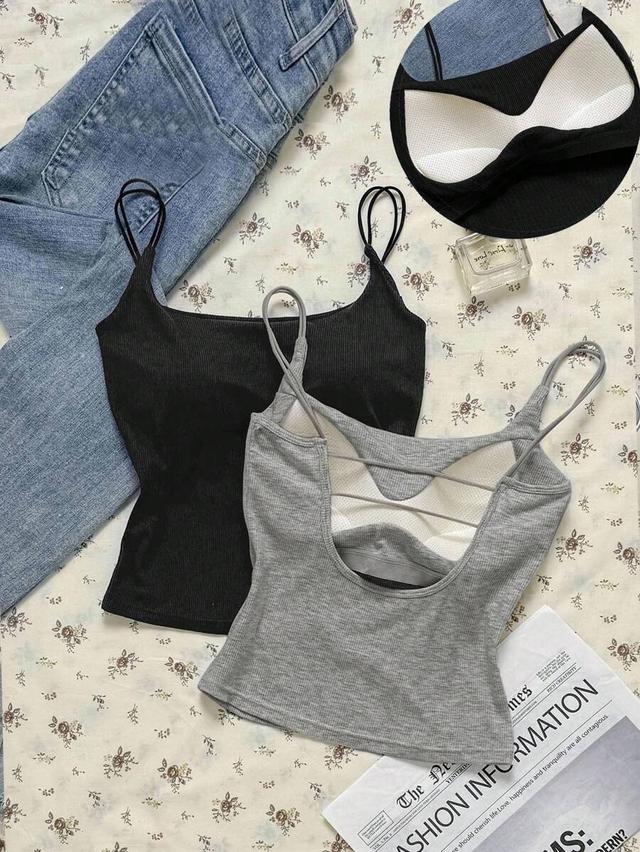 grey ribbed camisole with built-in padded bra