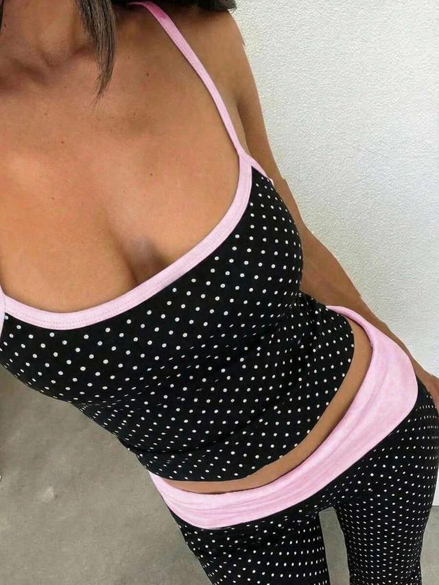 pink and black polka dot camisole tank top
