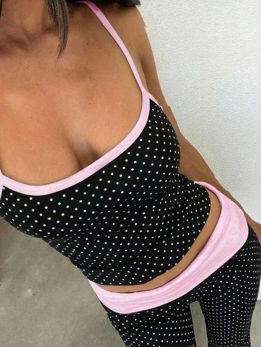 pink and black polka dot camisole tank top