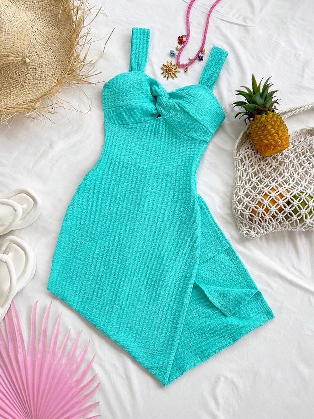 turquoise textured twist front bodycon vacation dress