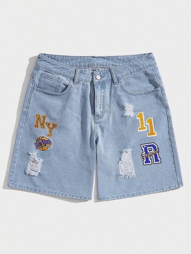 light wash graphic ripped denim shorts