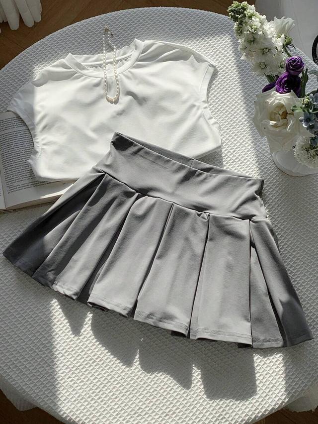 comfortcana knitted cute athletic pleated skirt