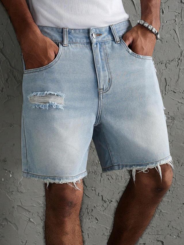 light wash distressed denim casual shorts