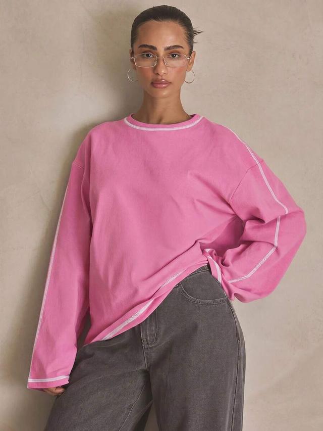 musera washed pink oversized long sleeve top