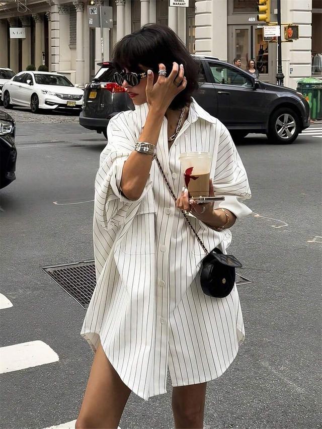 vintage loose striped white button-up casual shirt