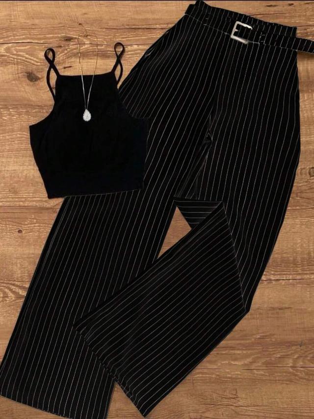 women's striped casual waistband vest and pants set