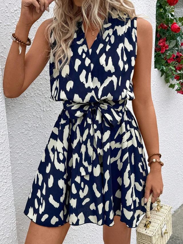 sleeveless leopard print casual vacation dress