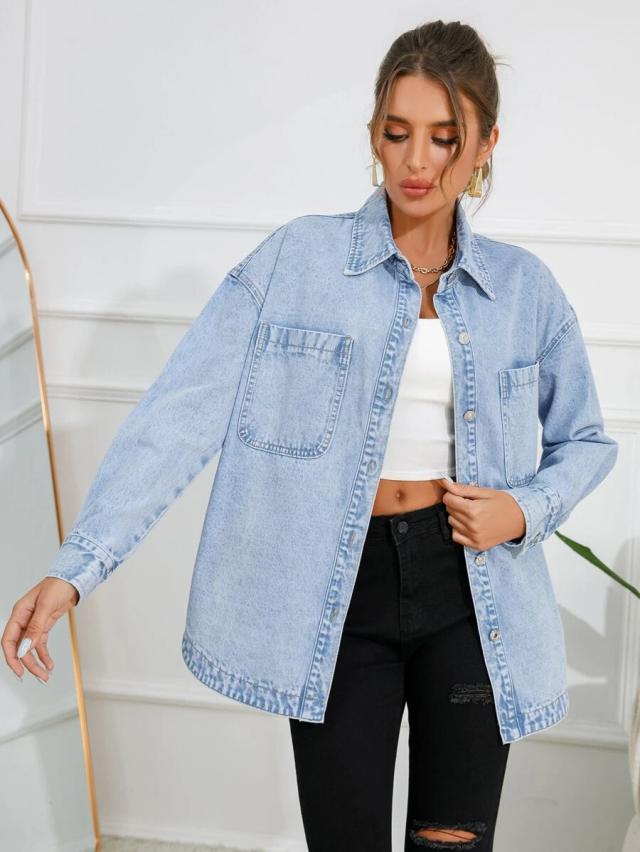 light wash drop shoulder denim shirt