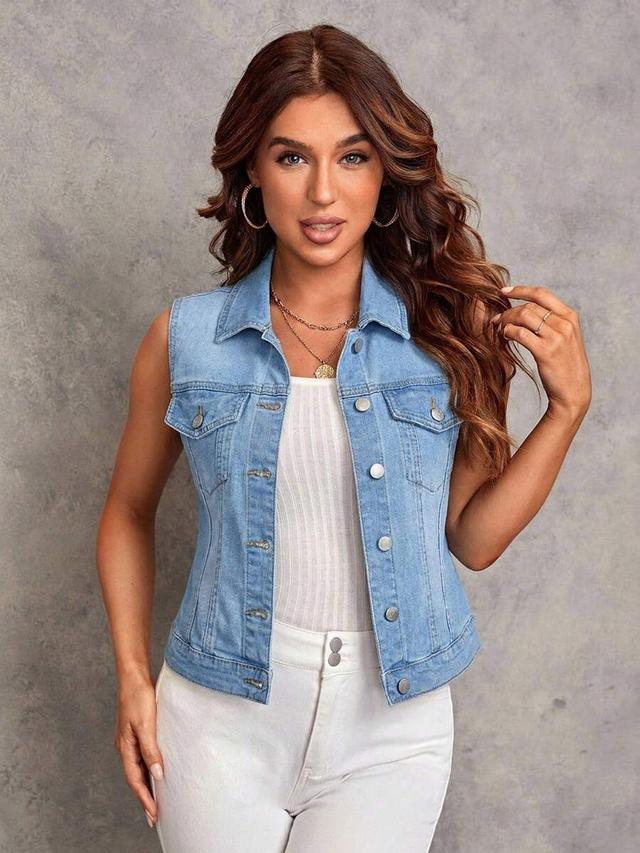 light wash denim sleeveless vest jacket