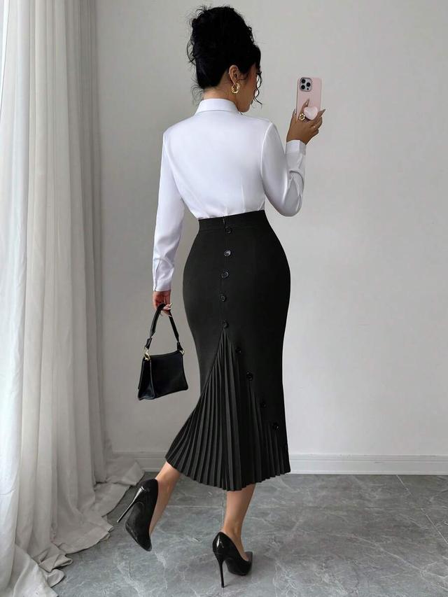 elenzga women's elegant fitted pleated pencil skirt