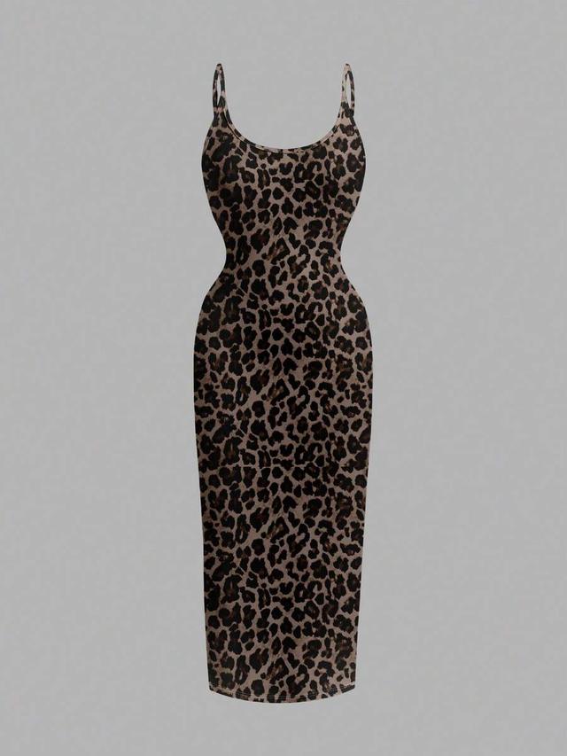 leopard print bodycon midi slip dress