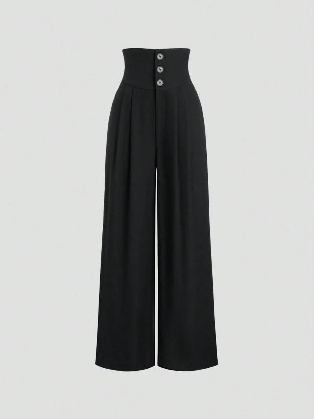 high waist loose fit flowy black casual trousers