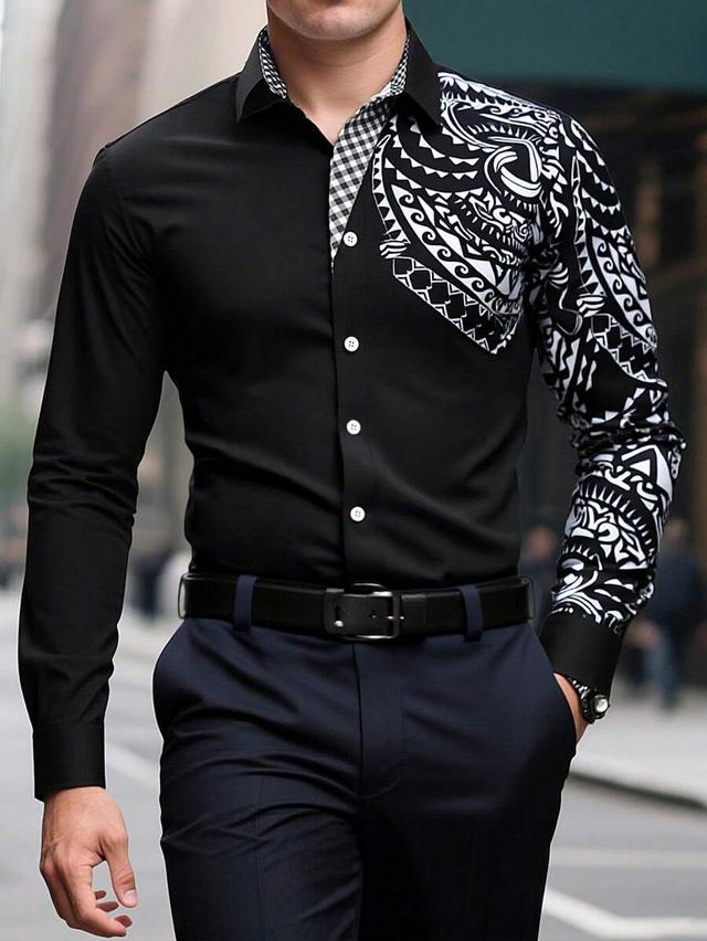 black and white retro printed long sleeve shirt