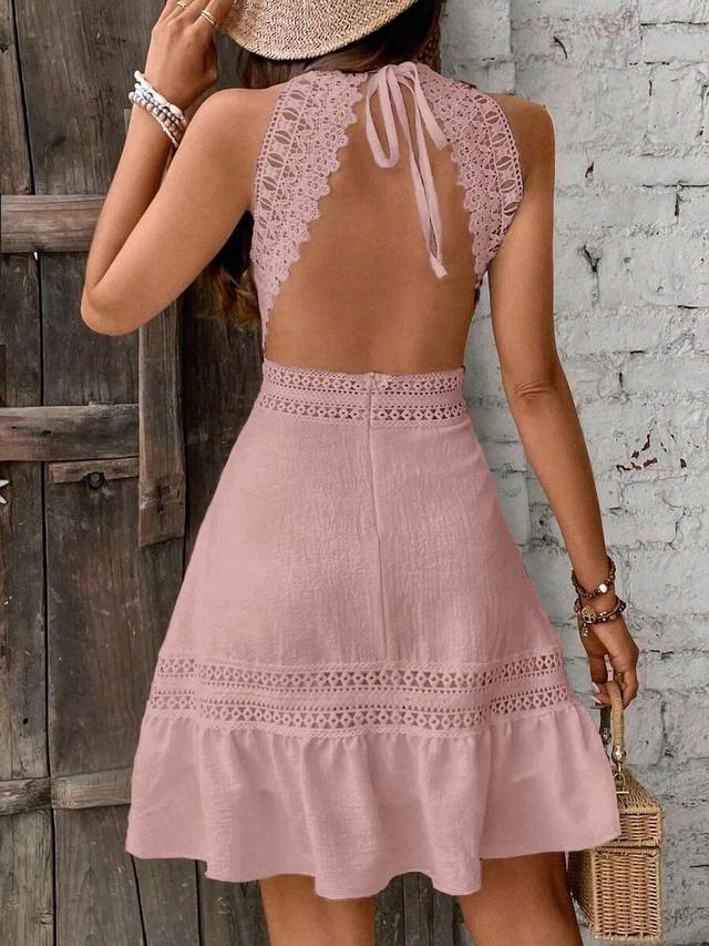 breezaya pink woven sleeveless halter neck boho dress
