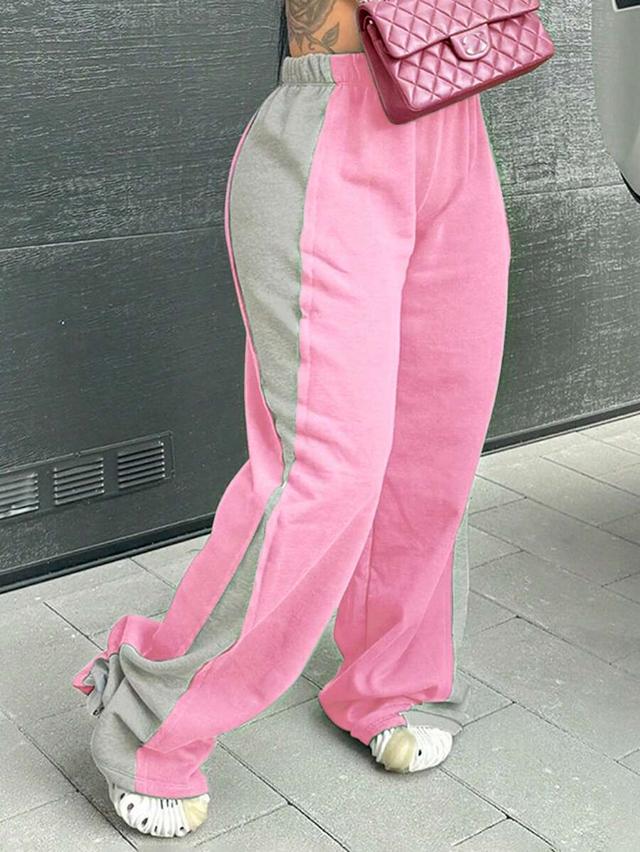 two tone pink and grey elastic waist sweatpants
