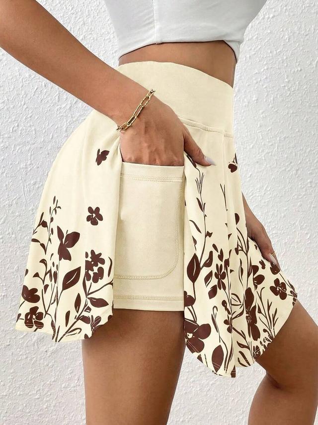 floral print casual skort with side pockets