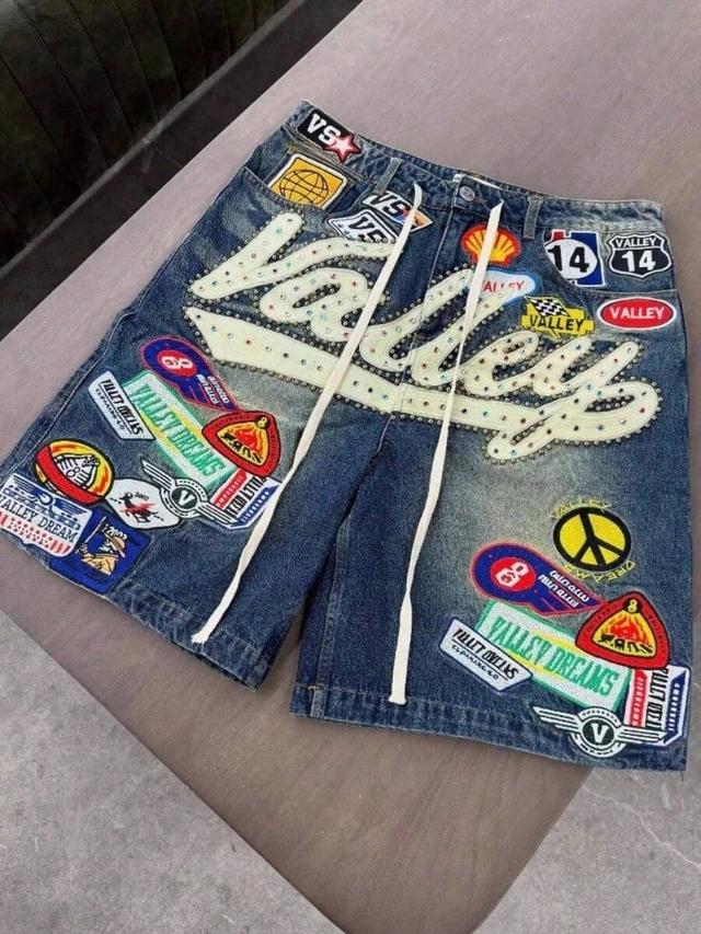mens clothes trendy fashion splicing retro jorts jeans shorts