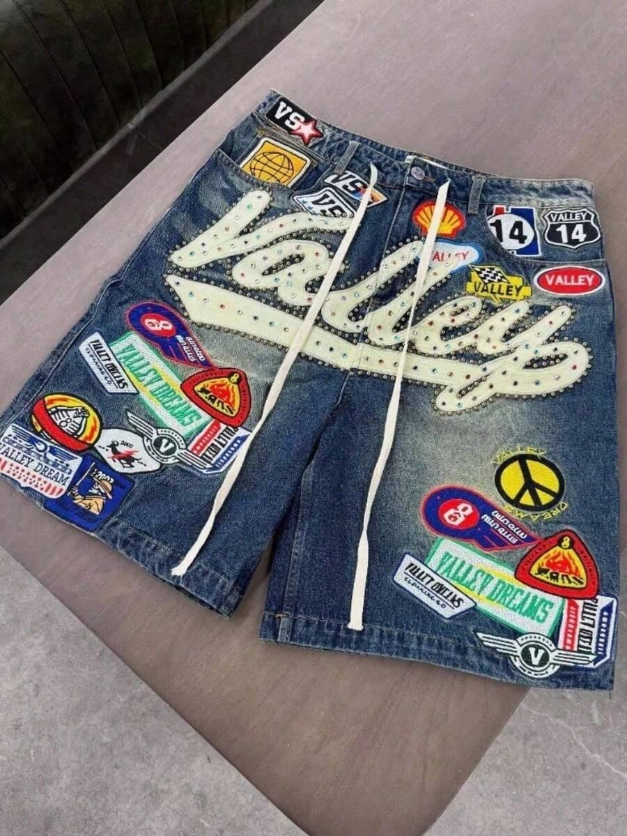 mens clothes trendy fashion splicing retro jorts jeans shorts