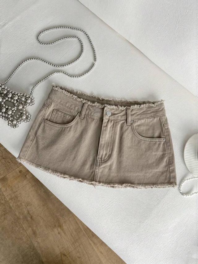 elamini distressed ultra low waist denim mini skirt