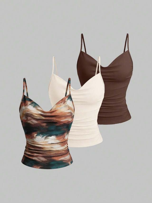 cream slimming camisole top with cowl neck and ruching