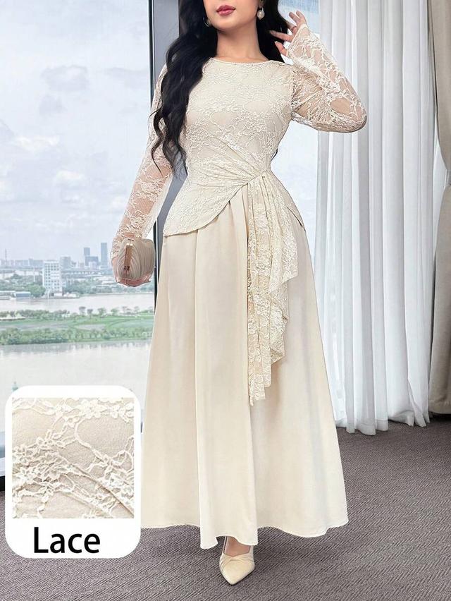 feyla women's elegant contrast lace waist cinched long dress