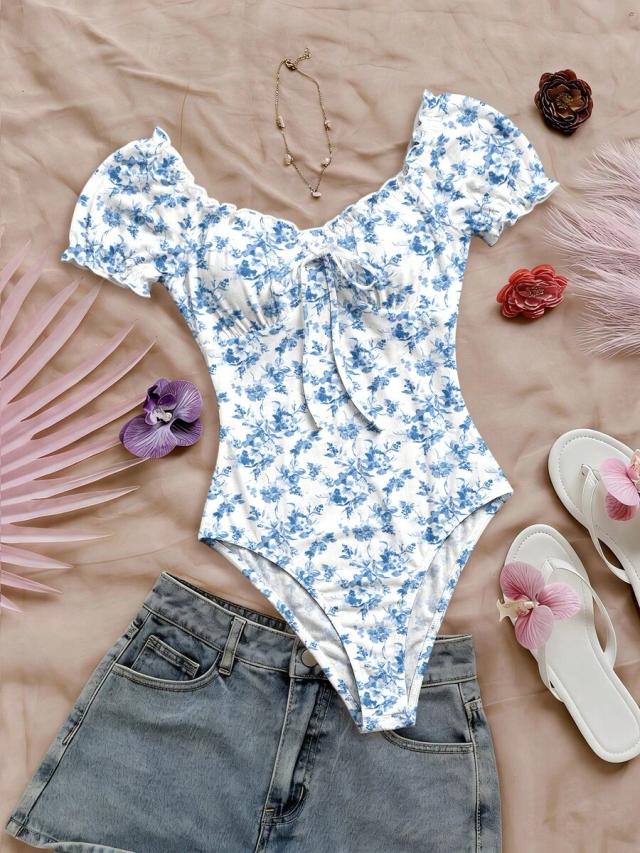 soleia white and blue floral ditsy ruffle bodysuit