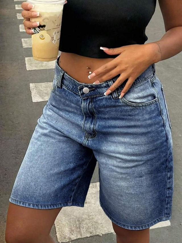 women's low waist loose straight leg cropped denim shorts
