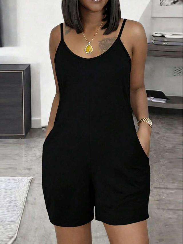 black sleeveless jersey playsuit with pockets
