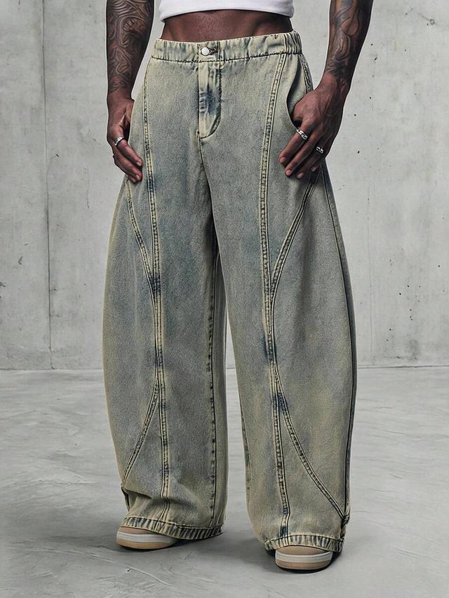 axepeak men's casual washed curved leg denim jeans