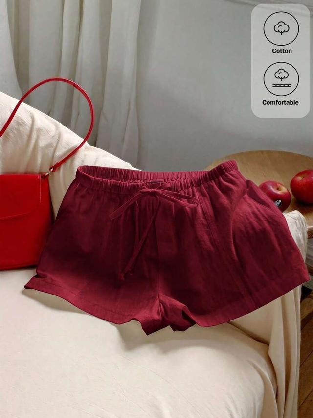 burgundy casual loose drawstring solid color shorts