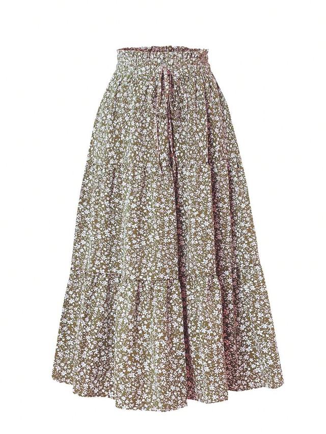 ditsy floral layered ruffle elastic waist vacation skirt