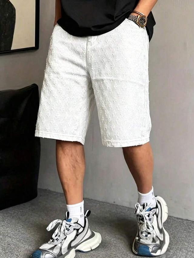 men's fashionable white crochet denim shorts