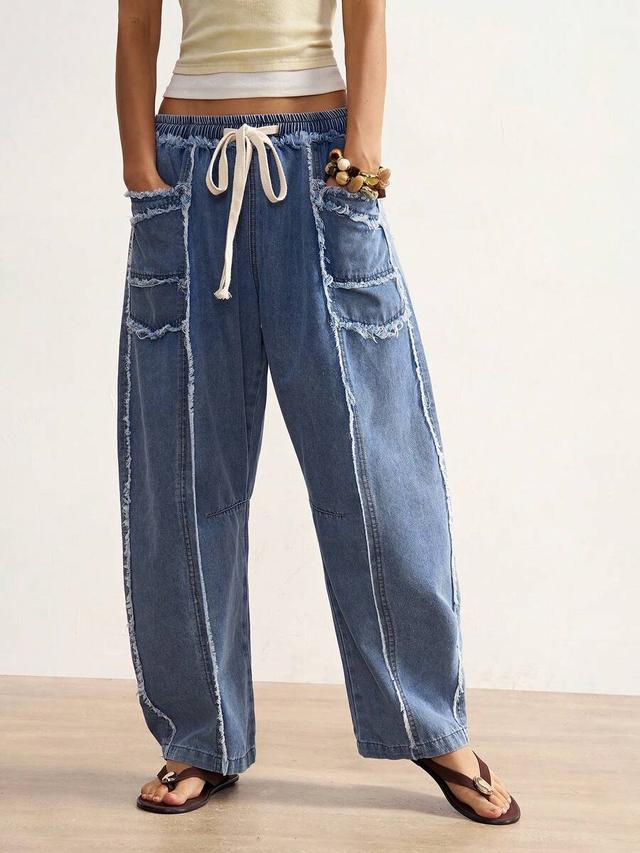 bohemela boho vintage washed distressed frayed raw-hem denim pants