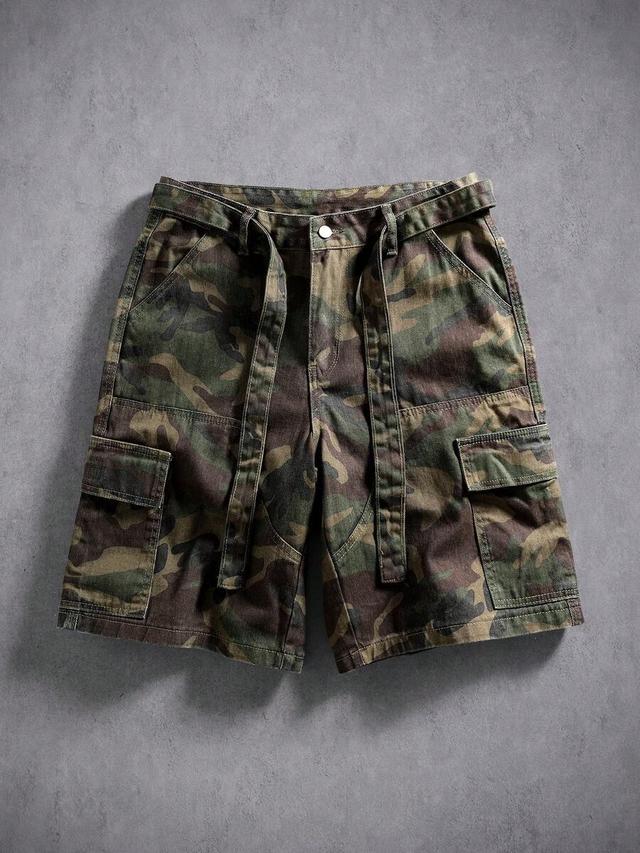 manfinity denimwave casual camo cargo denim shorts