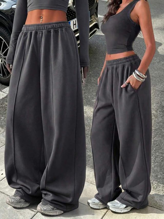 casual loose solid color elastic waist sweatpants