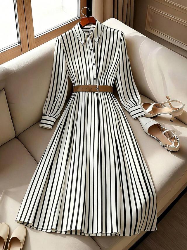 french retro striped button-down shirt dress