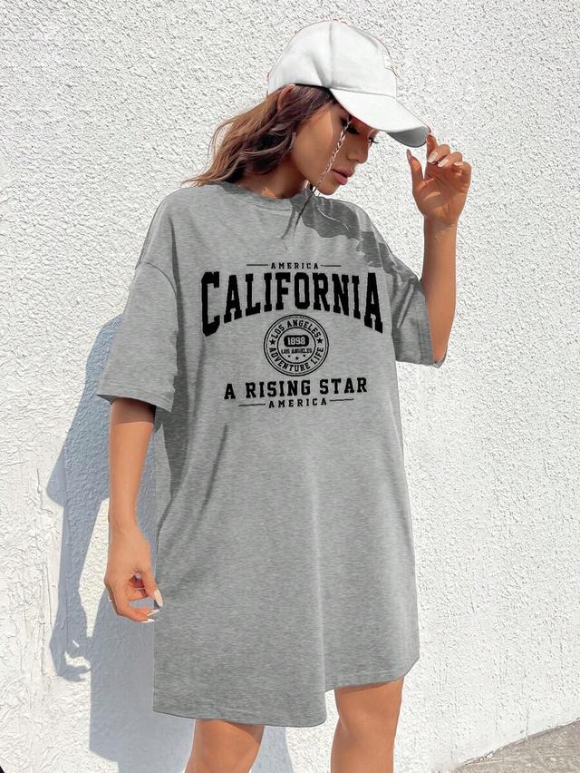 grey graphic print oversized t-shirt mini dress