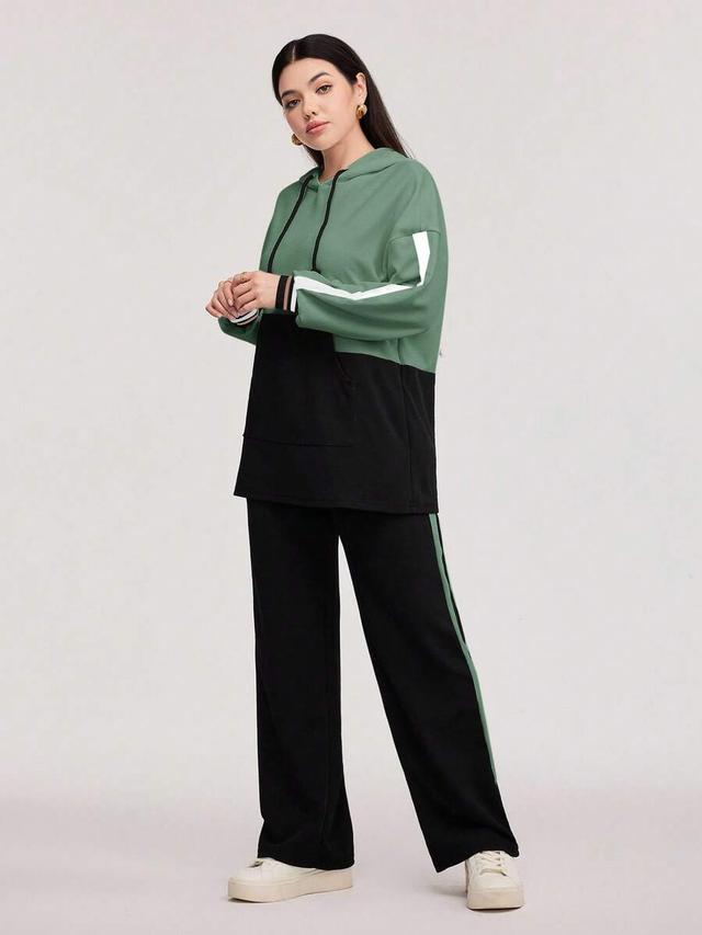 colorblock hoodie and side stripe trousers set
