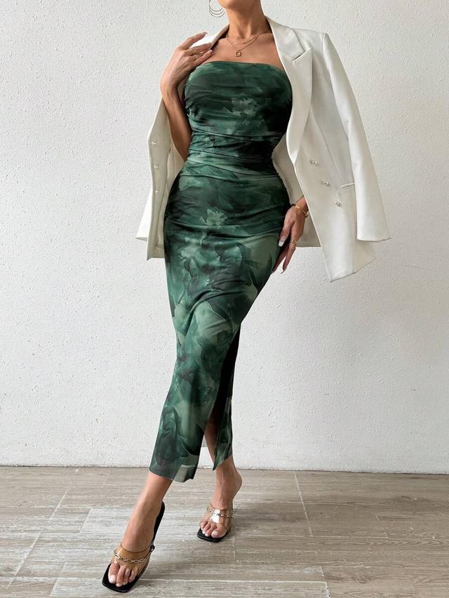 rivimae tie dye split thigh tube bodycon maxi dress