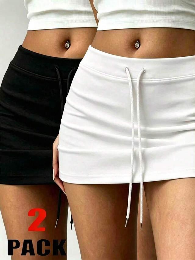 white drawstring waist casual mini skirt